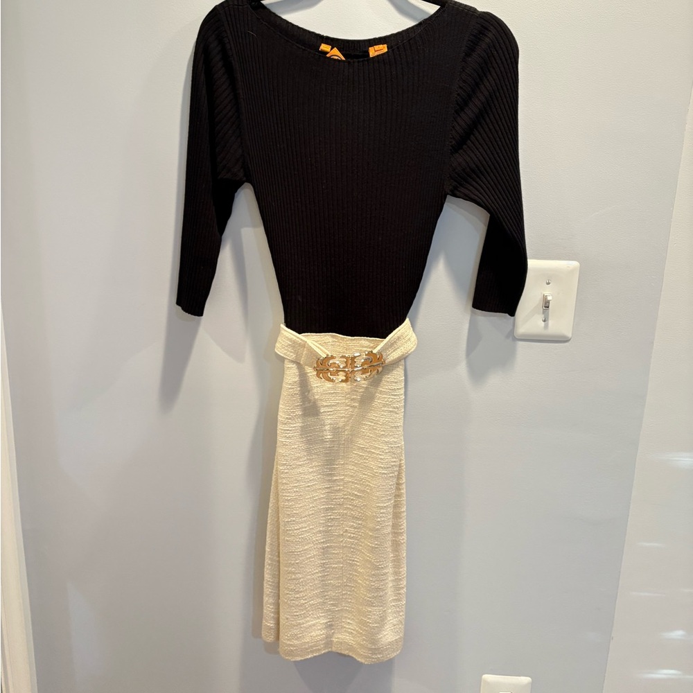 Women’s Tory Burch black and white dress, size small, classic dress with belt